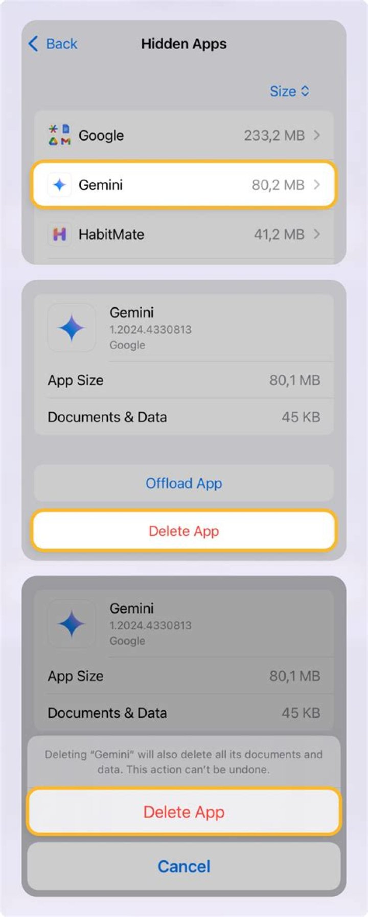 How do you delete hidden apps on iPhone?