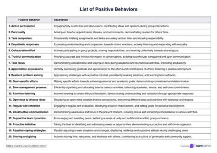 What are examples of positive behaviors?