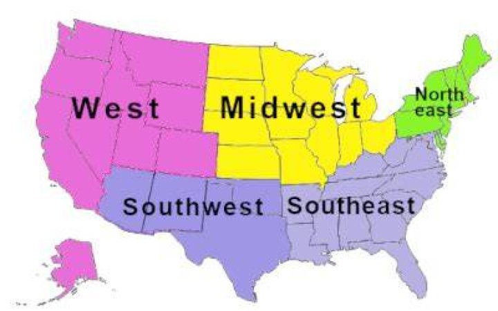 What are the 5 main regions of the United States?